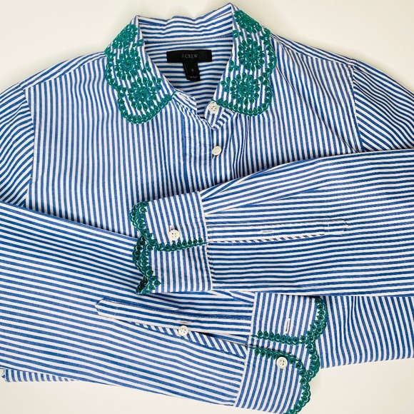 J. CREW Embroidered Collar Striped Button Down Top - Picture 7 of 10